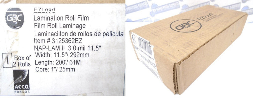 (2 Rolls) GBC - 3125362EZ - EzLoad LAMINATING FILM, CLEAR, 3Mil, 11.5 x 200 BLUE