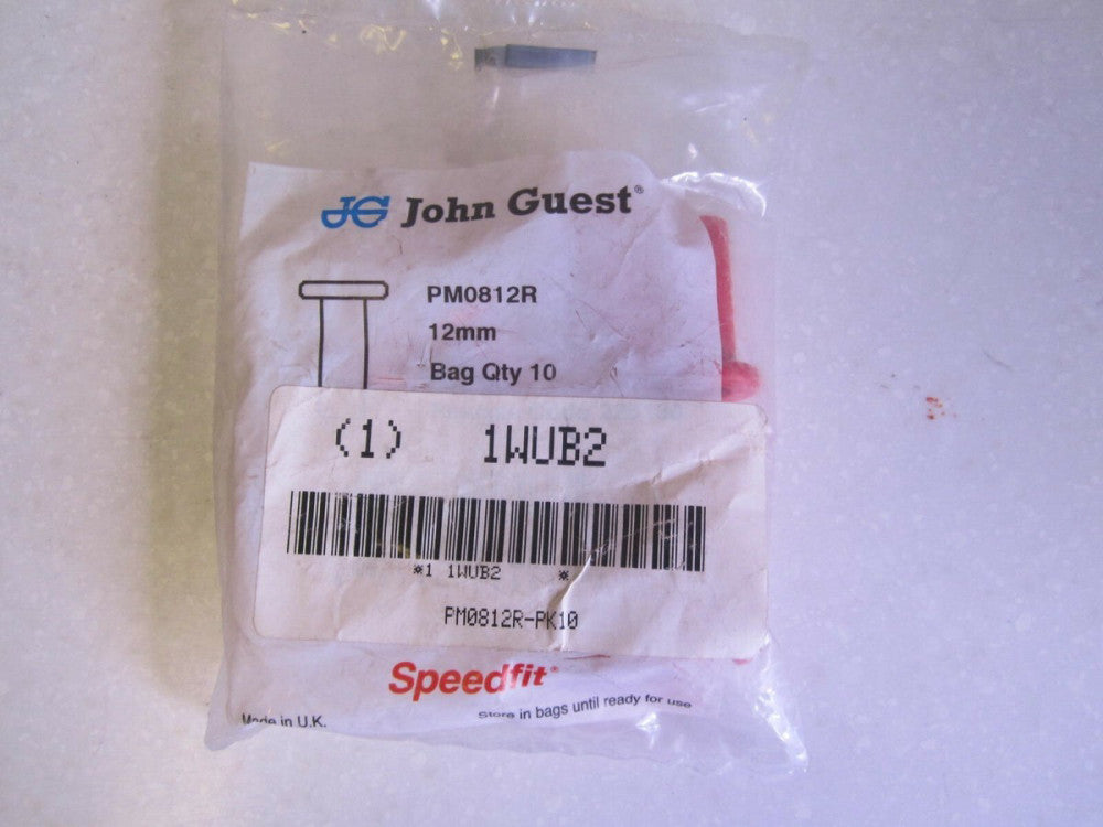 JOHN GUEST Plug -PM0812R-PK10- 12mm Tube OD, 150 PSI, Red, Pk10