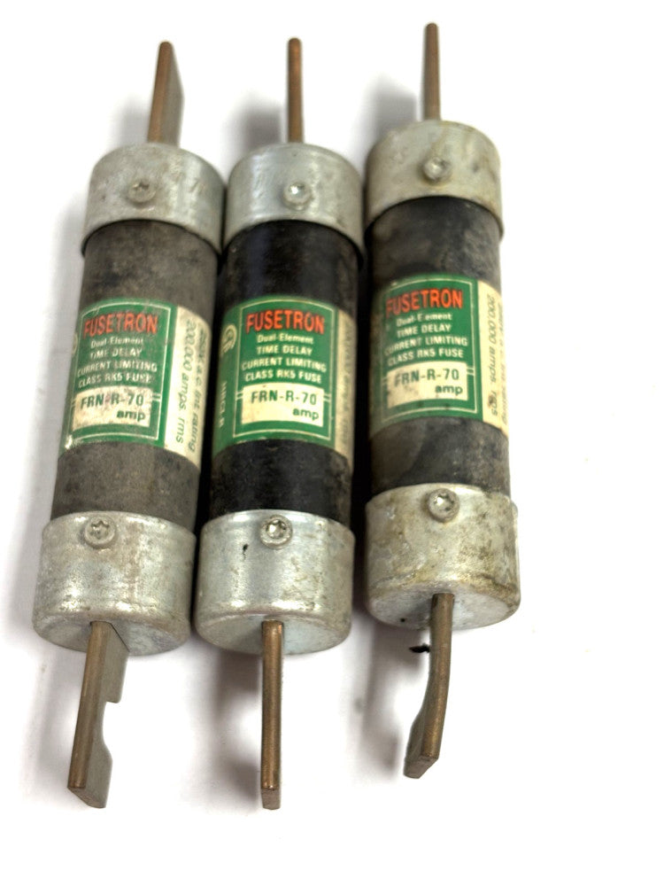 BUSSMANN FUSETRON FRN-R-70 TIME DELAY FUSE 250 VAC, 70 AMP LOT OF 3