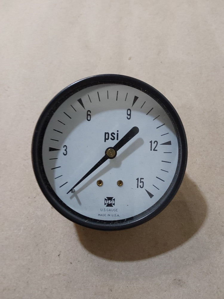 AmTek USG   Pressure Gauge Back Conn. 1/8" NPT  2.5" FACE  (0-15 psi) 