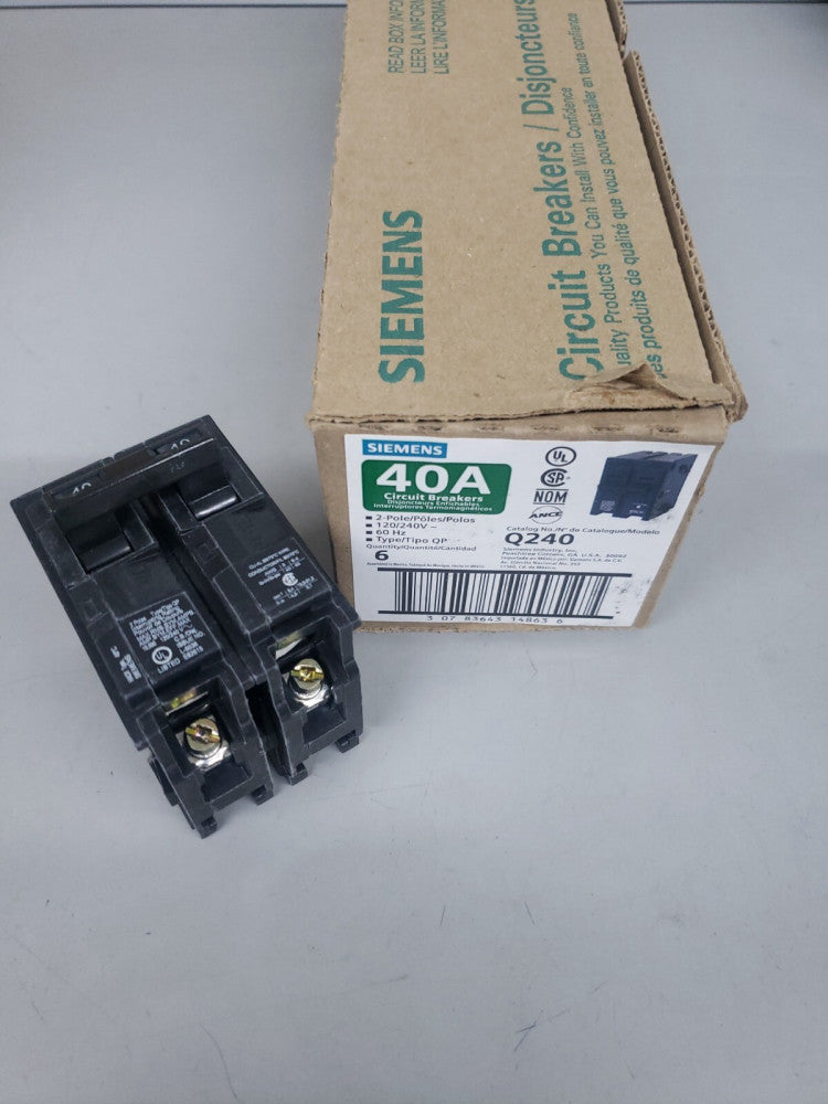 1 NEW Siemens Q240 40-Amp 2 Pole 240-Volt Circuit Breakers