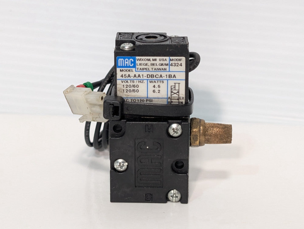 MAC Model #45A-AA1-DBCA-1BA Solenoid Valve, 120V, 50/60Hz, 4.5-6.2W, As Shown