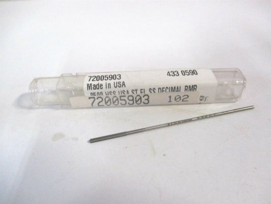 (433-0.0590) 0.059" x 1/2 x 2-1/2" 4-Flute Straight Flute HSS Chucking Reamer 