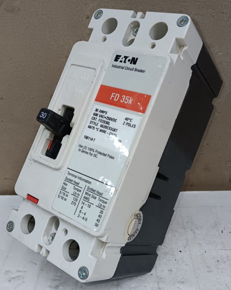 NEW EATON 30 AMP CIRCUIT BREAKER 2 POLE 600 VAC FD2030L