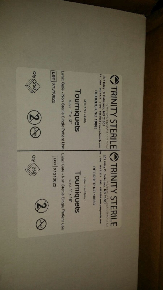 TRINITY STERILE 10083 1"X18"  LATEX FREE STRETCH TOURNIQUETS, LOT OF 250