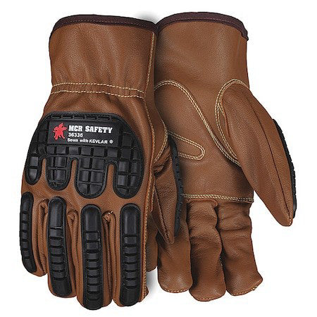 Mcr Safety 36336Xl Leather Drivers Gloves, Shirred Slip-On, Brown / Brown, 12 Pk