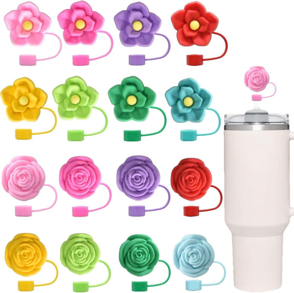 16Pcs Mixed Flowers Straw Toppers, Soft For 10mm Straws, B- 