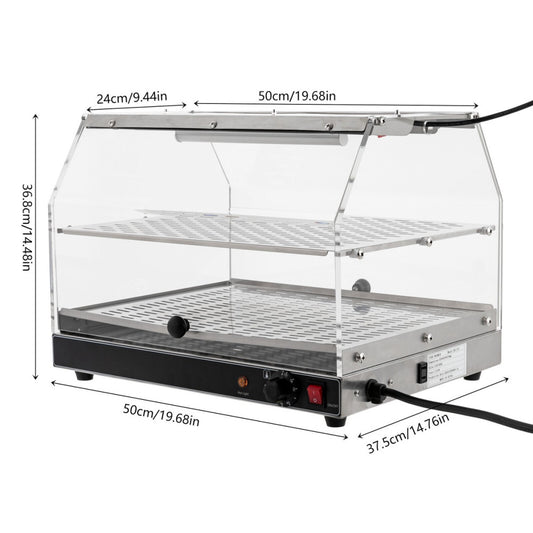 2-Tier Food Warmer Display Commercial 250W Countertop Pizza Warmer