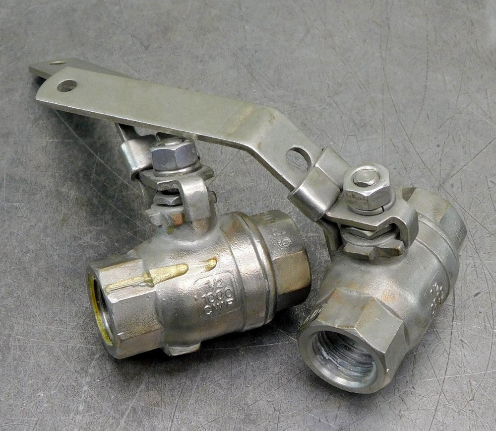 Sharpe CF8M 2-Way Manual Ball Valve 1/2" NPT 1000 CWP Lot of (2) Stainless Steel