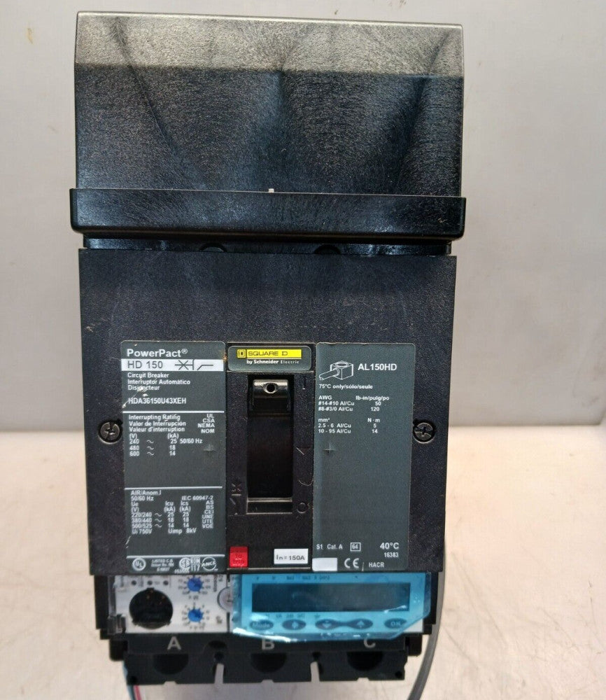 SQUARE D 150 AMP POWERPACT CIRCUIT BREAKER HDA36150U43XEH 3P 600V 18kA @ 480 VAC