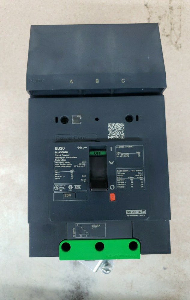 New Take Out! Square D BJA36020 20A PowerPact I Line Circuit Breaker