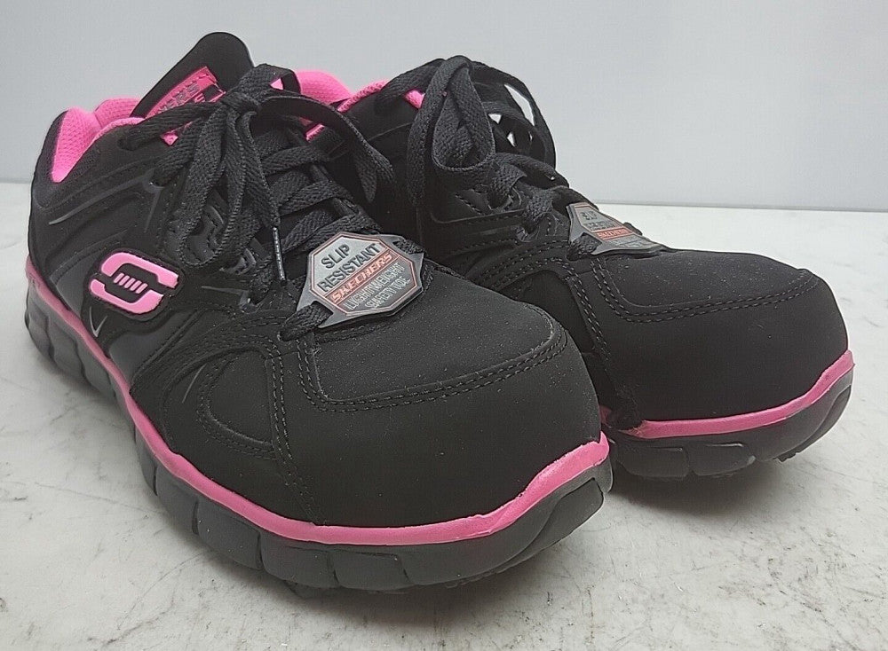 Skechers 76553EW BKPK Sz 6.5 Women's Work Shoes Ew Black Alloy *USED