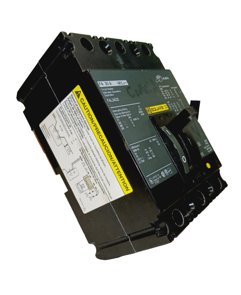 SQUARE D 20 AMP CIRCUIT BREAKER 3 POLE 240 VAC / 250 VDC  FAL34020