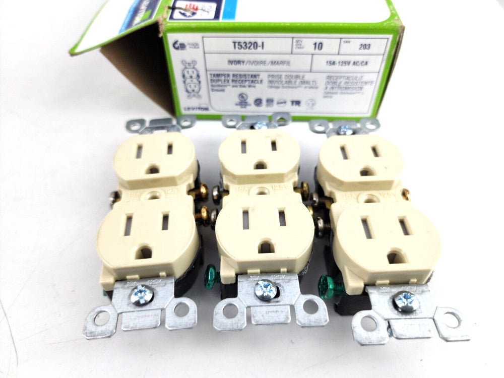 3pcs Leviton T5320-I Duplex Outlet IVORY 15A 125V NEMA 5-15R