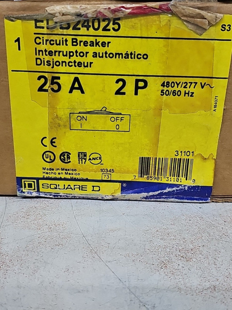 Square D EDB24025 2 Pole 25 Amp 480Y/277V Circuit Breaker NOS