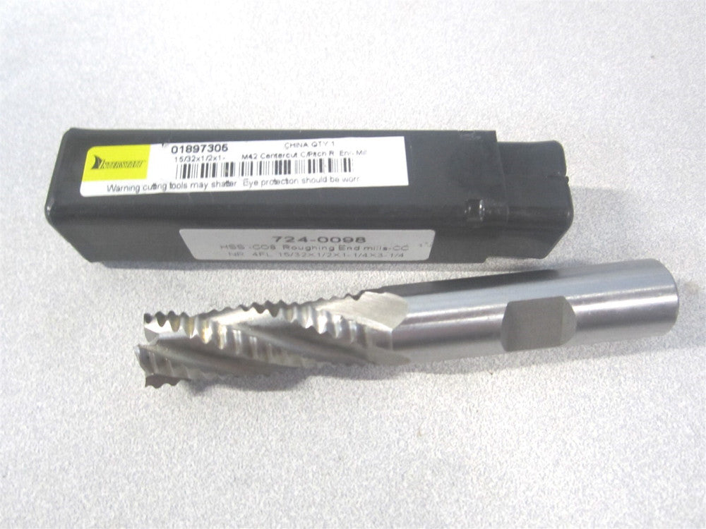 (724-0098) 15/32" x 1/2" x 1-1/4" x 3-1/4" OAL Cobalt 4Fl Roughing End Mill