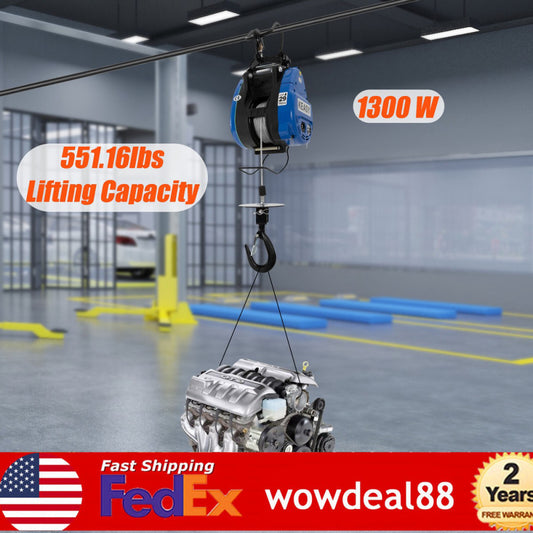 110v Portable Electric Hoist Winch Engine Crane Lifting W/ Remote Control 1300w