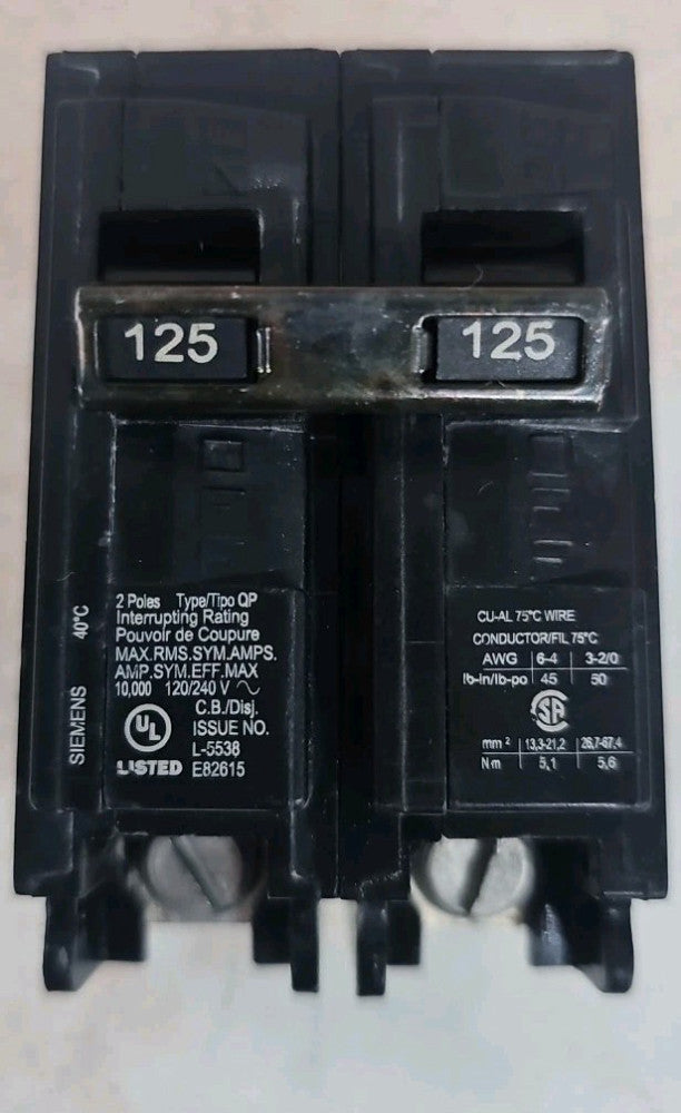 SIEMENS Q2125  125A 2POLE Circuit Breaker Siemens NTO