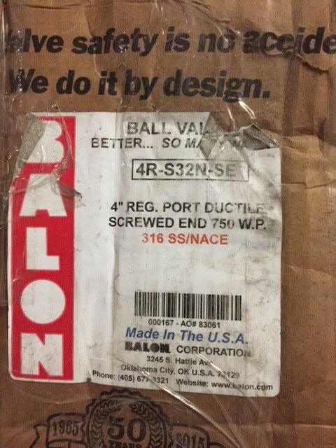 BALON VALVE 4RS32NSE 4" REG PORT S.E. 750 LB WP DUCTILE