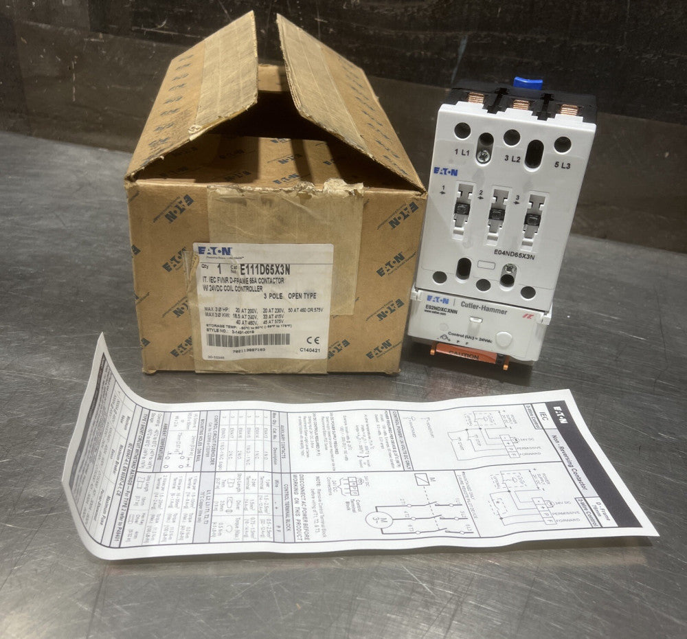 EATON CUTLER HAMMER E111D65X3N IT IEC FVNR D Frame 65 AMP Contactor 24 VAC  Nos