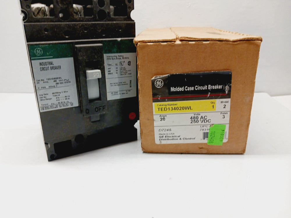 NEW GENERAL ELECTRIC TED134020WL 20 AMP CIRCUIT BREAKER 3P 480 VAC 250 VDC