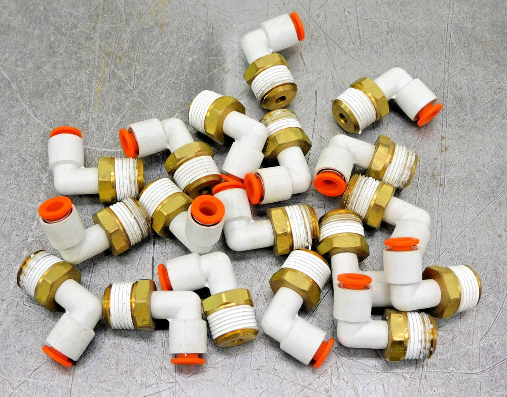 SMC Elbow Fitting 3/8" Brass Pipe NPT x 1/4" Push to Connect Lot of Eighteen 18