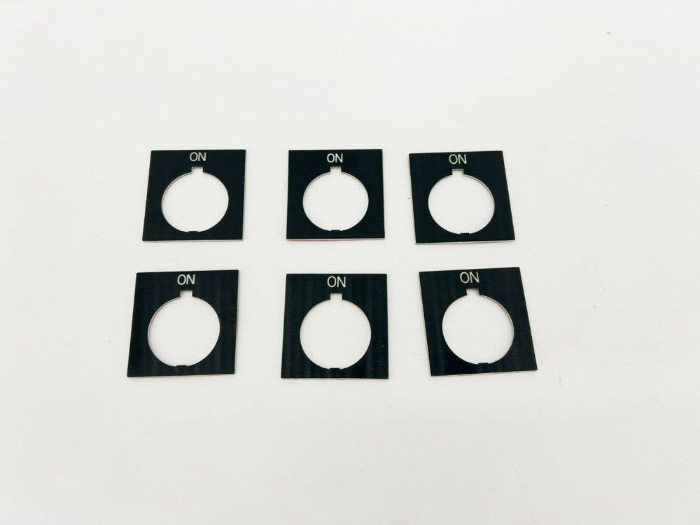 Lot of 6 New Eaton Cutler Hammer E34SP33 Legend Plates, Black, "ON", 30-1/2mm