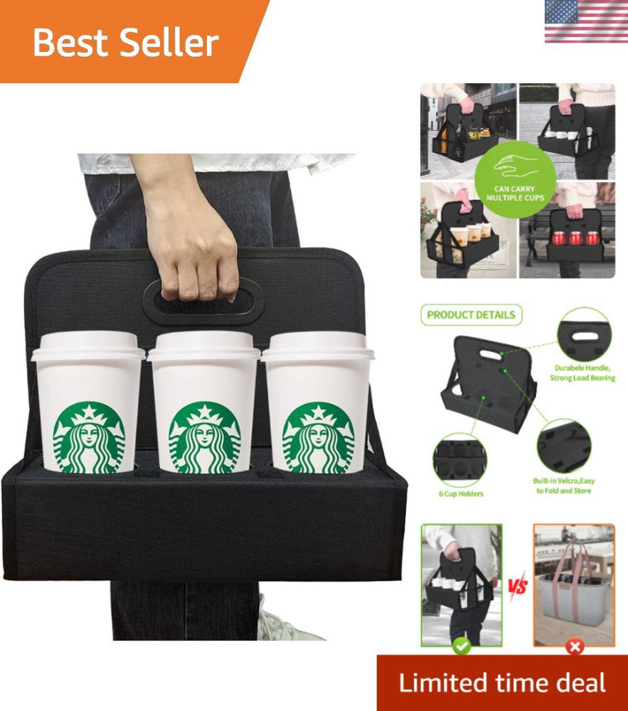 Reusable 6-Cup Holder with Handle - Ideal for Delivery & Takeout Convenience