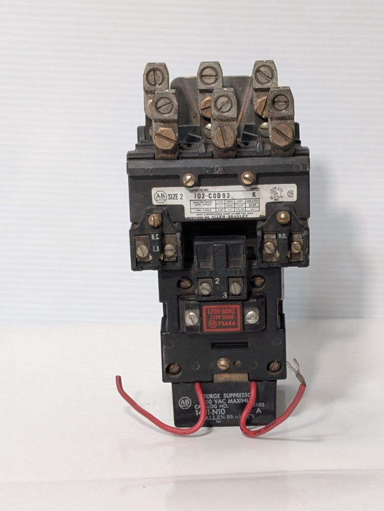 Allen Bradley 702-C0D93 Motor Starter, Series K, NEMA Sz 2, 72A86 Coil, 110120v