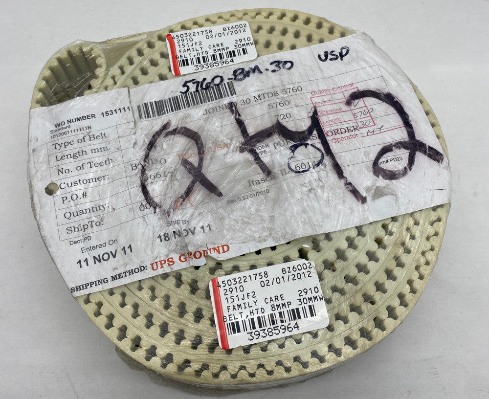 Bando 5760-8M-30 Endless Timing Belt 8mm P, 30mm W, 5760mm L Lot of 2
