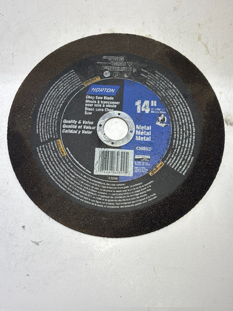 NORTON 14 IN METAL CHOP SAW BLADE 4365 MAX RPM #89399