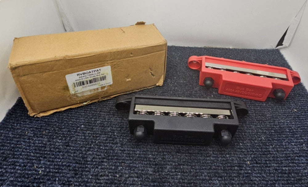 RVBOATPAT BB400-T6M8-C-RB: 400A 6 x M8 Studs Bus Bar Power Distribution Block