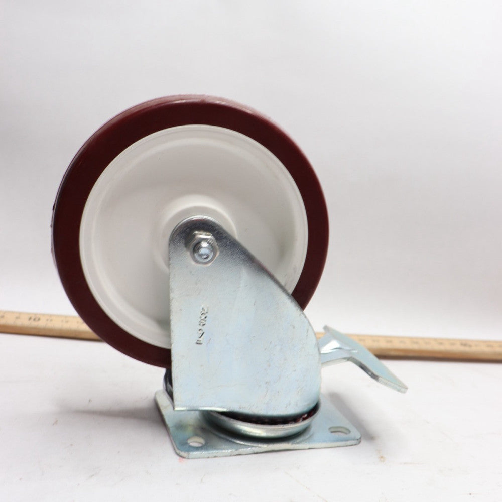 Swivel Caster Wheel with Lock 4" X 2-1/2" Plate, 5' X 1-1/8" Wheel