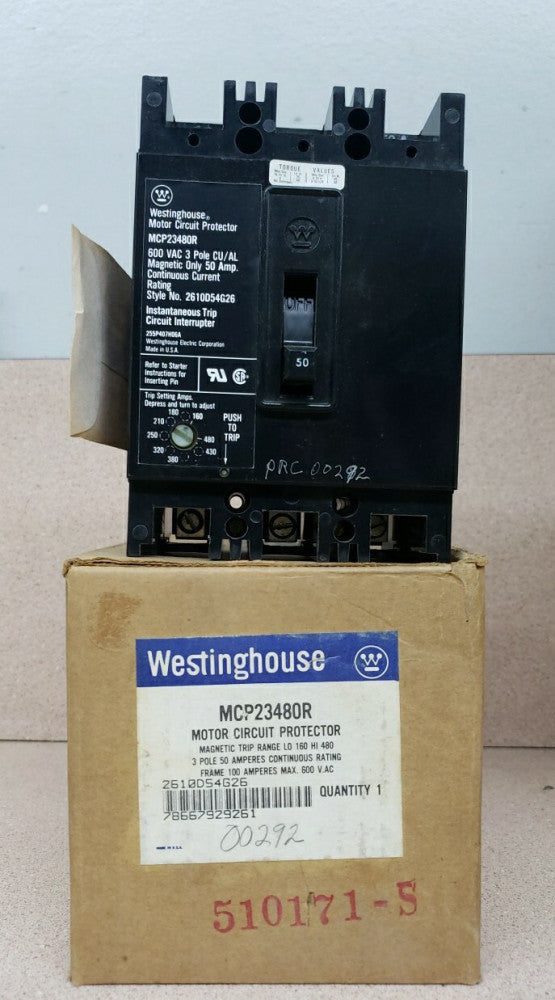 1) New Take Out! Westinghouse MCP23480R 50A 600V 3 pole Motor Circuit Breaker