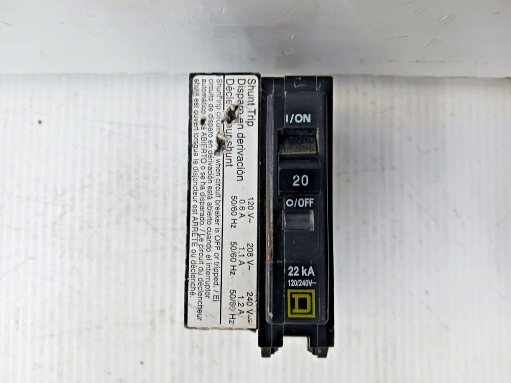Square D 20 Amp Bolt-On Circuit Breaker w/ Shunt Trip 1P 240 VAC QOB120VH1021