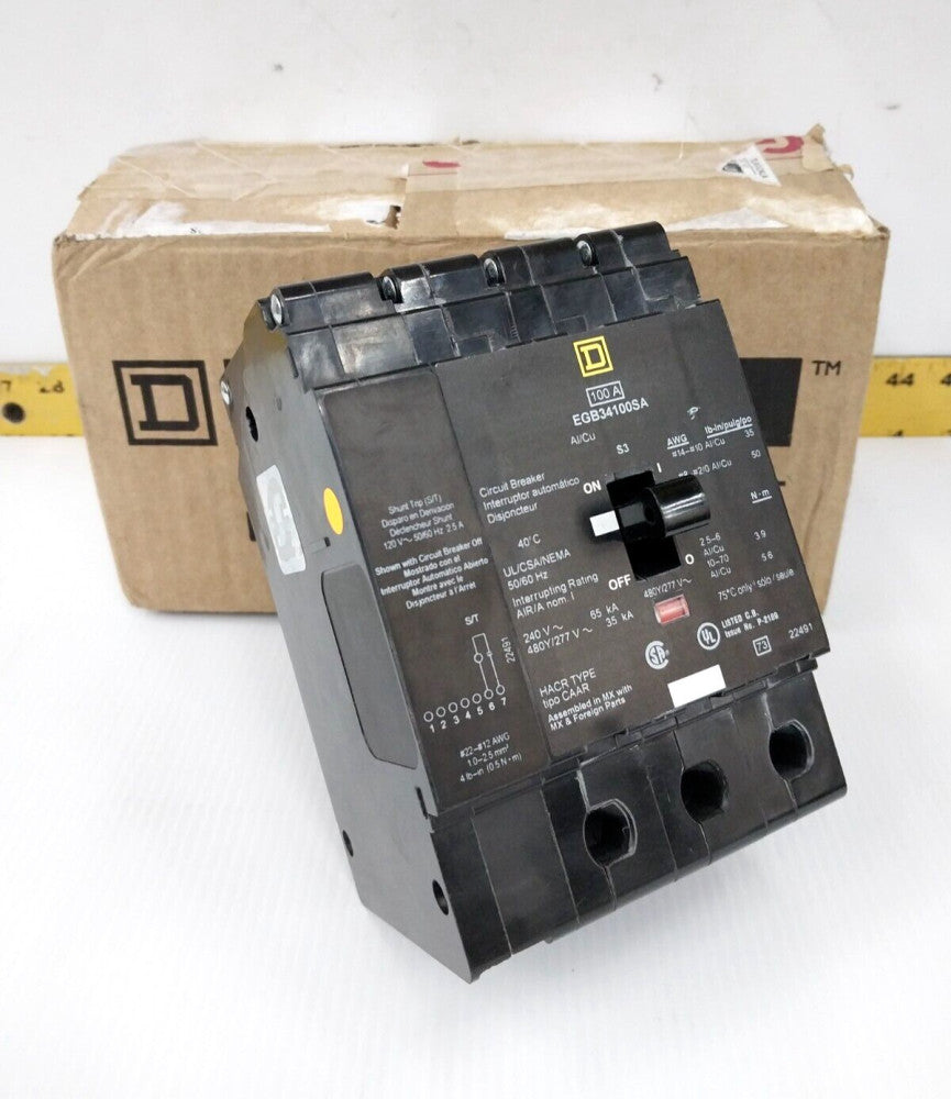 NEW SQUARE D 100 AMP BOLT ON SHUNT TRIP CIRCUIT BREAKER 480 VAC 3P  EGB34100SA