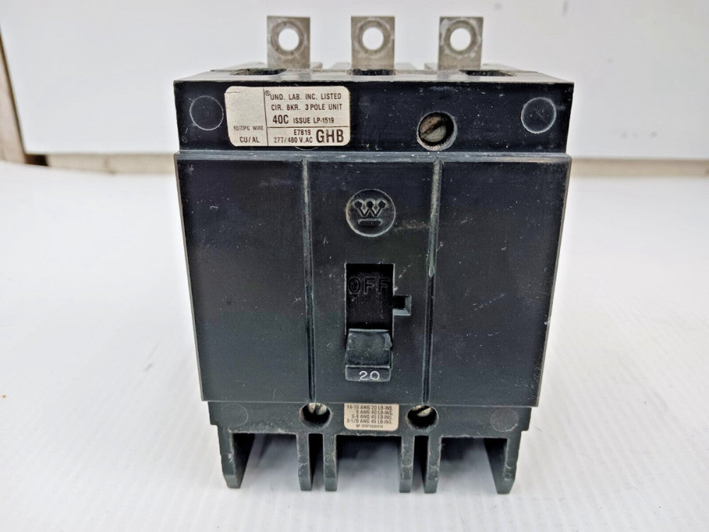 Westinghouse 20 Amp Bolt-On Circuit Breaker 3 Pole 480Y/277 VAC 65kA GHB3020