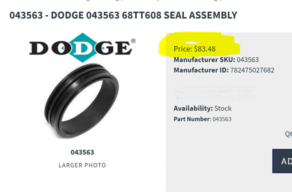 043563 - DODGE 043563, 68TT608 BEARING SEAL ASSEMBLY [Z4B3]