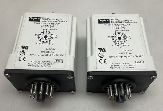 2 Pack Dayton 24EN94 Time Delay Relay .6-60 Second 10 Amp 120/240v 10 Amp