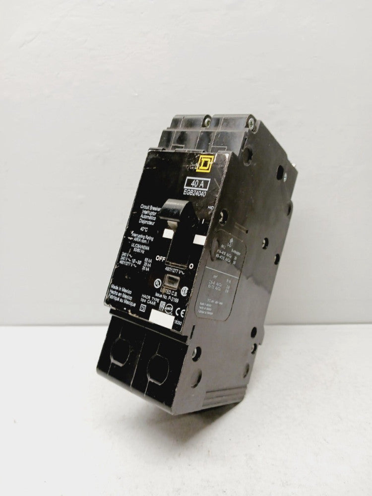 NEW SQUARE D EGB24040 40 AMP BOLT-ON CIRUCIT BREAKER 2 POLE 480Y/277 VAC 65KA