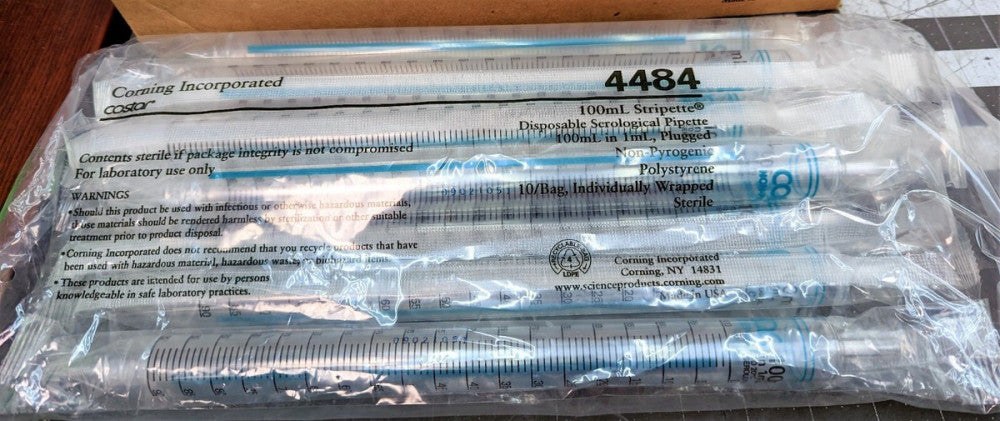 10/Bag 100 mL Stripette™ Disposable Serological Pipets, Polystyrene, [Z4S2]