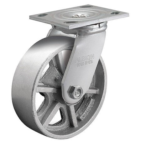 Albion 16Ca08201s 8" X 2" Cast Iron Swivel Caster, No Brake, Loads Up To 1250 Lb