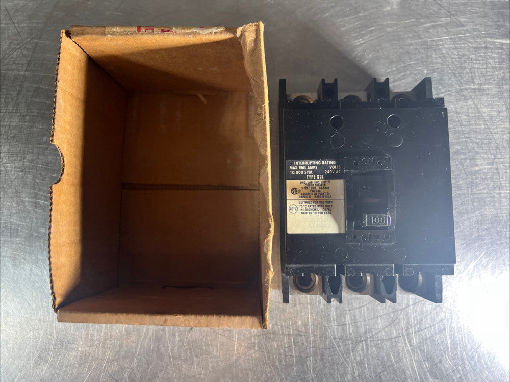 Square D Q2L3100 Circuit Breaker, 100 Amp, 3 Pole, 240VAC
