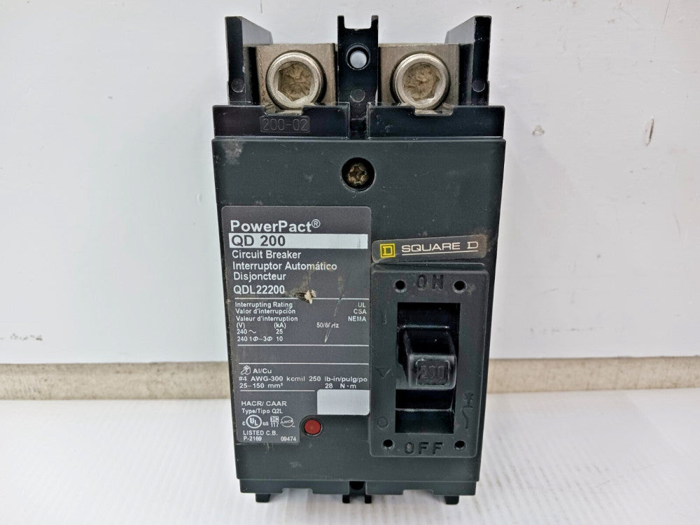 Square D PowerPact 200 Amp Circuit Breaker 2 Pole 240 VAC QDL22200 *Black Label*