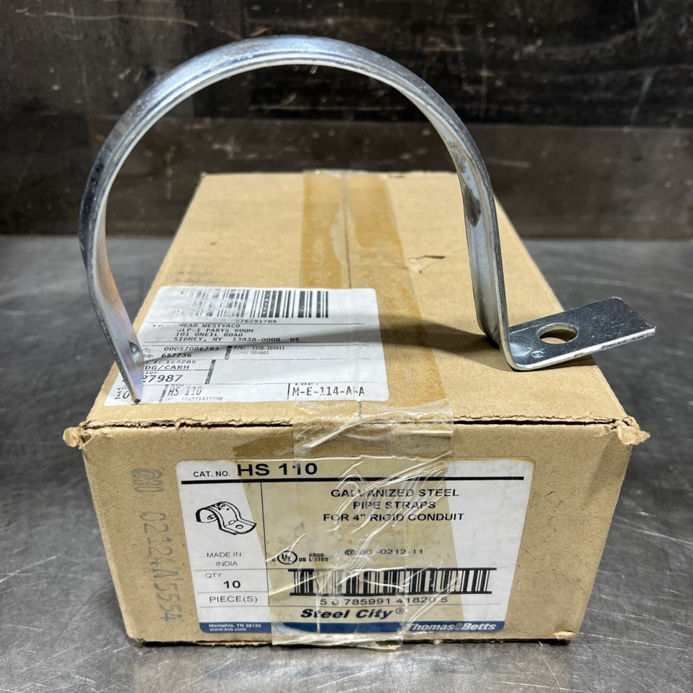 Box of 10 Steel City HS110 Galvanized Steel 4″ Conduit Strap Nos Surplus