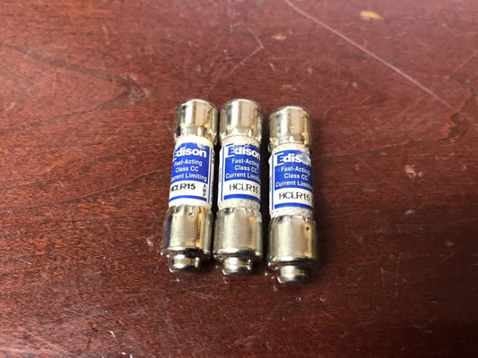 (Lot of 3) Edison HCLR15 Class CC Fuse 15A 600Vac