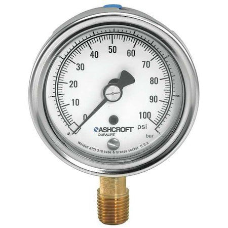 Ashcroft 251009Awl02l300# Industrial Pressure Gauge, 0 To 300 Psi, 2 1/2 In