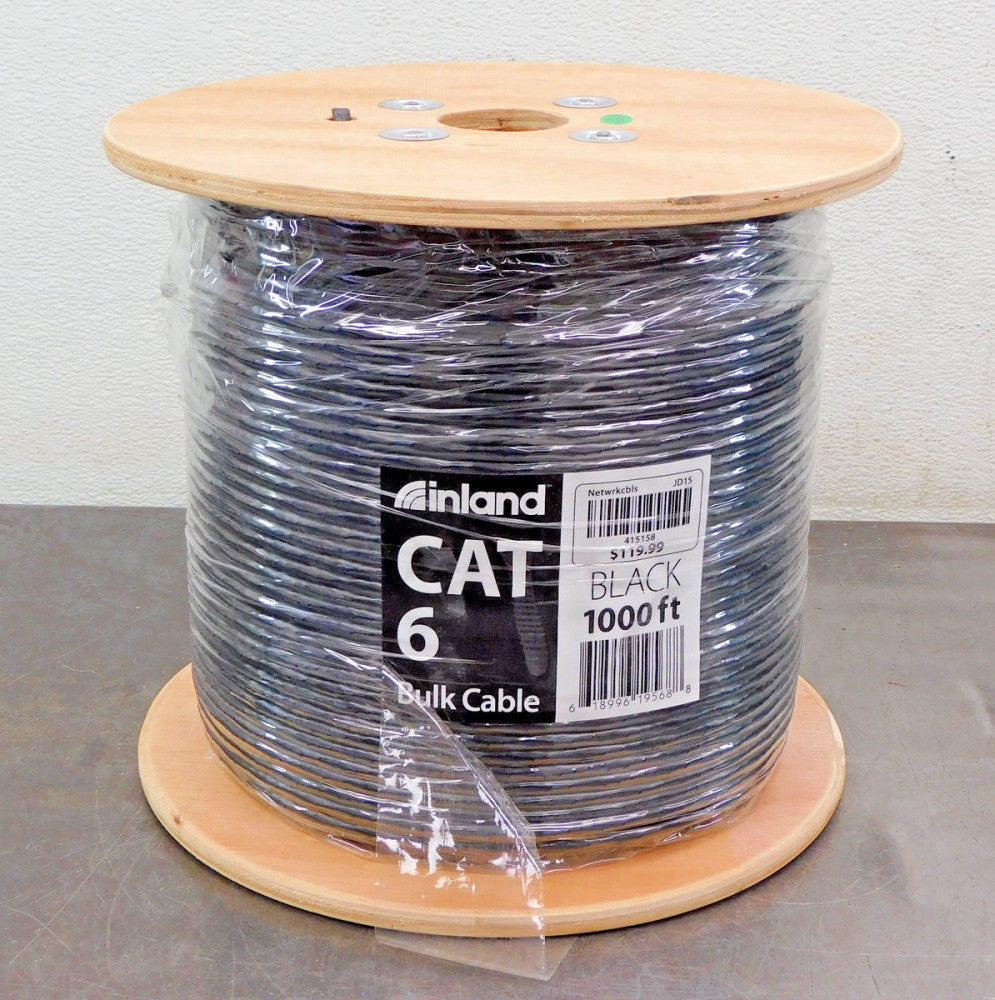 Inland 29119 CAT6 24AWG UTP Raw Black Cable0.31x0.31x0.29M 1000 ft