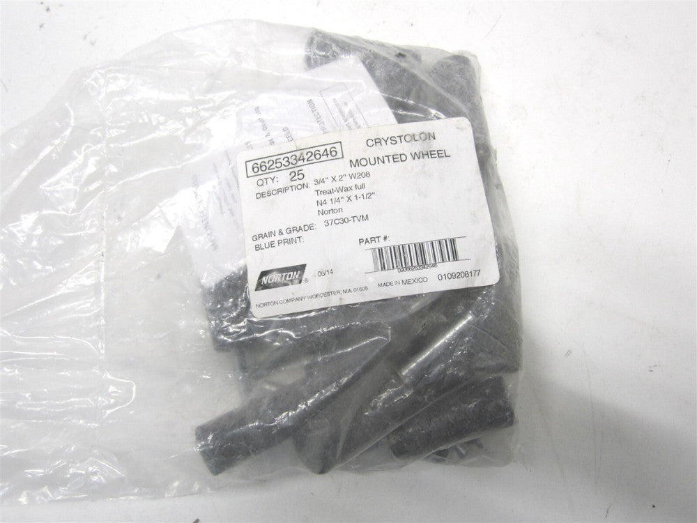Norton 66253342646 3/4 x 2 W208 N4 1/4 x 1-1/2" Crystolon Mounted Wheel - Qty 25