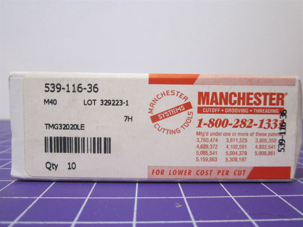 Manchester (53911636) TMG32020LE LH M40 Carbide Grooving Inserts Pack Of 10